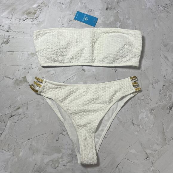 NEW CUPSHE White Bandeau Mid-Rise Bikini Set SIZE L - Picture 3 of 4